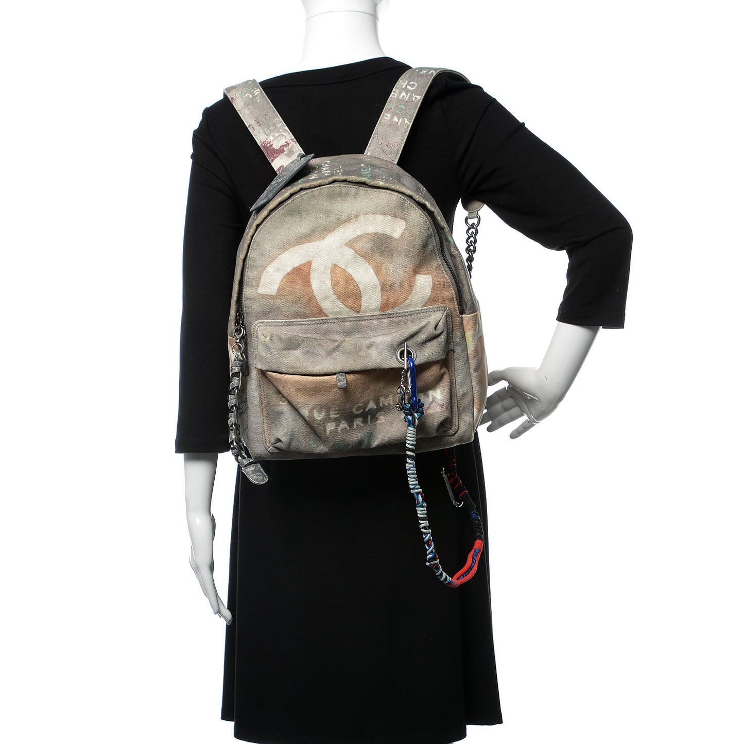Graffiti Printed Canvas Medium Backpack Grey