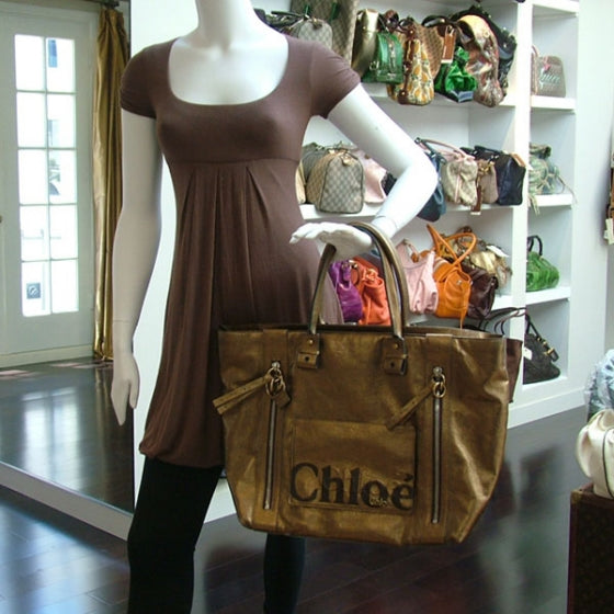Leather Logo XL Shopper Tote Bronze