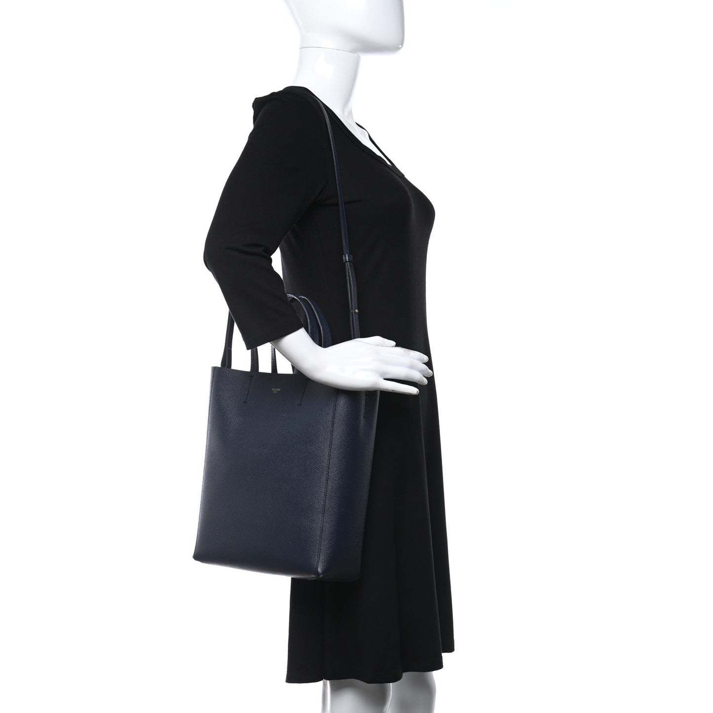 Grained Calfskin Small Vertical Cabas Navy