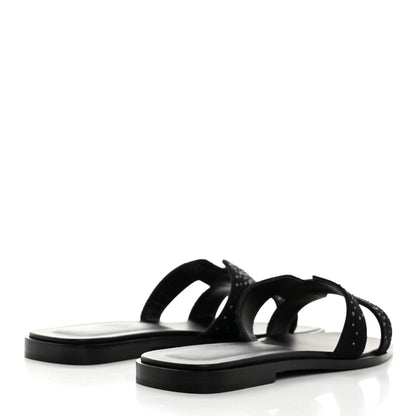 Hermes Suede Crystal Embellished Oran Sandals 38 Black 4 of 9