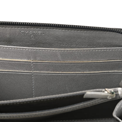 Chanel Lambskin Camellia Embossed Large Zip Around Gusset Wallet Black 12 of 18