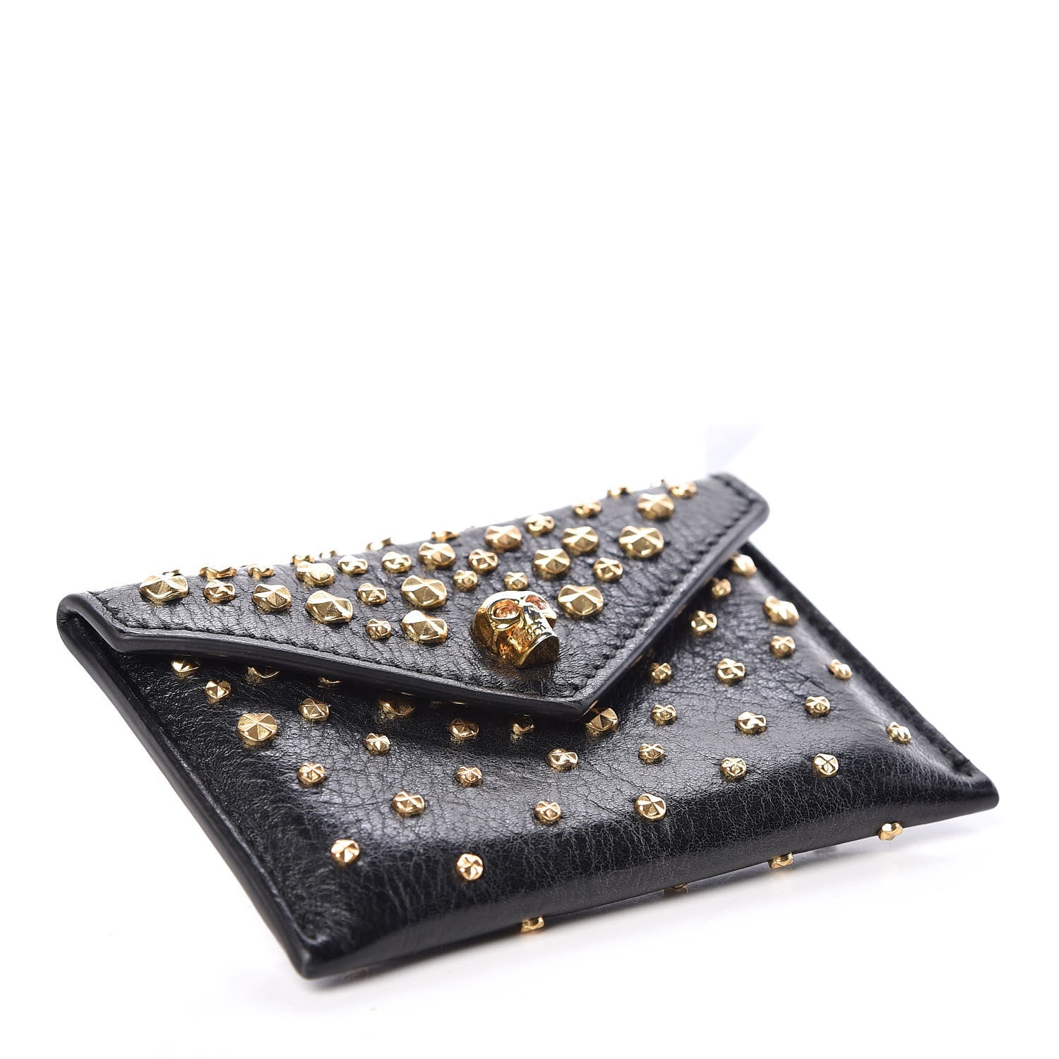 Alexander McQueen Calfskin Studded Skull Envelope Card Holder Black 4 of 7