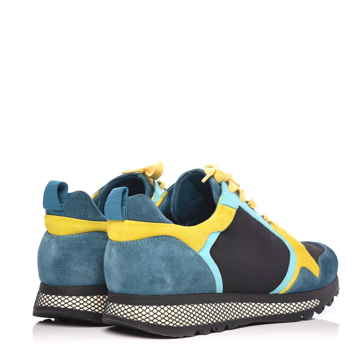 Gucci Suede Calfskin Mens Low Top Sneakers 11 Teal Yellow 4 of 9