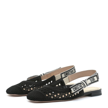 Christian Dior Cotton Lambskin Mesh Cannage Dior & Moi Slingback Ballet Flats 35 Black 2 of 8