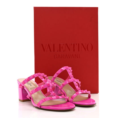 Valentino Garavani Patent Lacquered Monochrome Rockstud 60mm Caged Slide Sandals 37 Pink PP 9 of 9