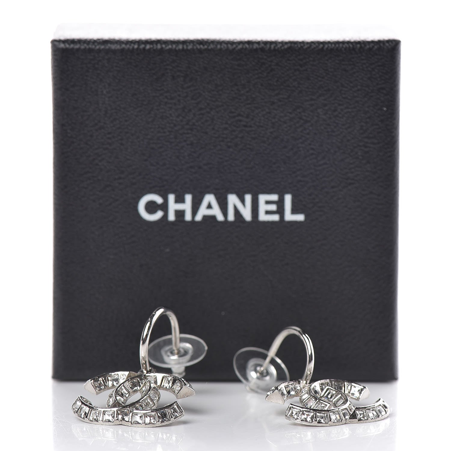 Chanel Baguette Crystal CC Dangle Earrings Silver 5 of 5