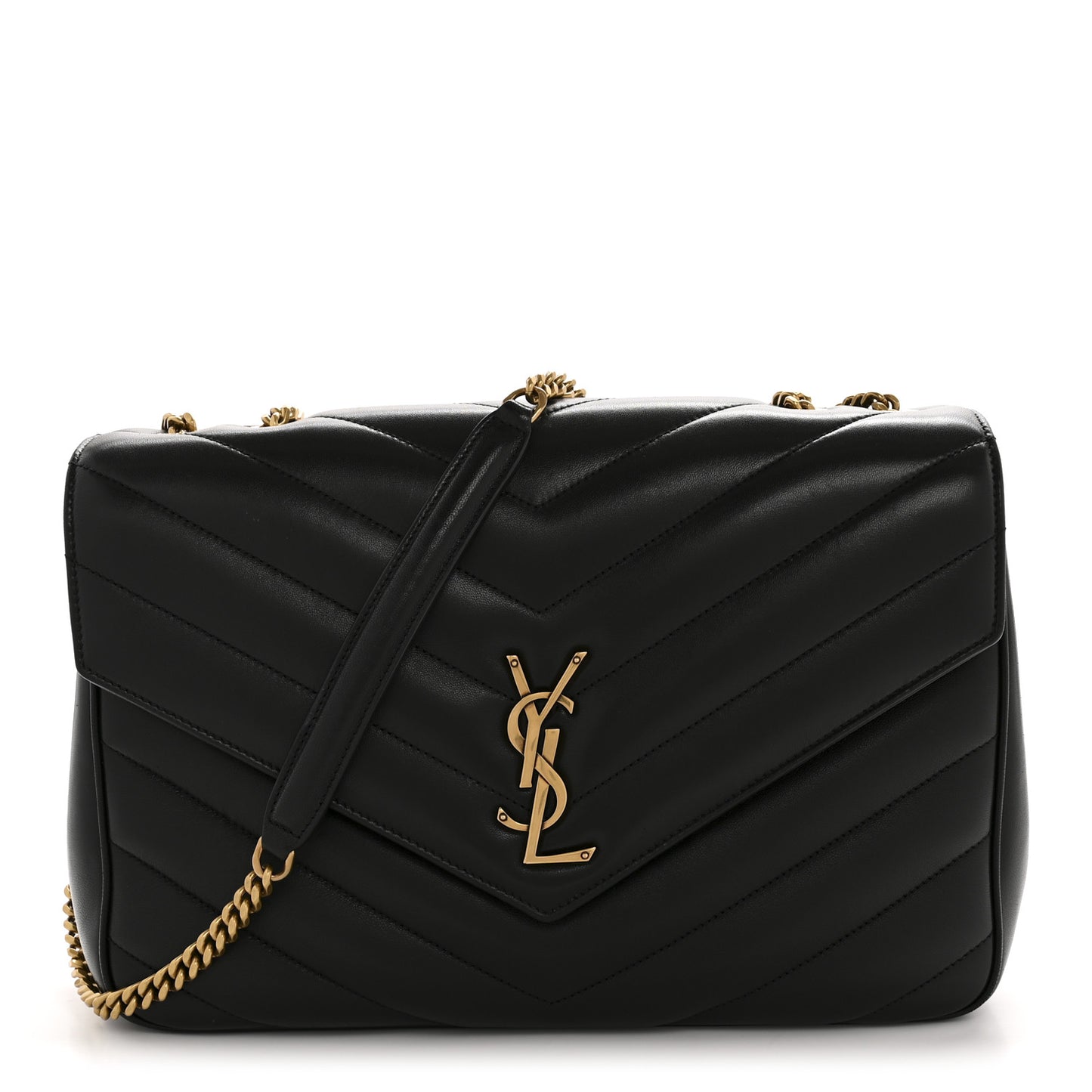 Lambskin Chevron Quilted Large Loulou Black
