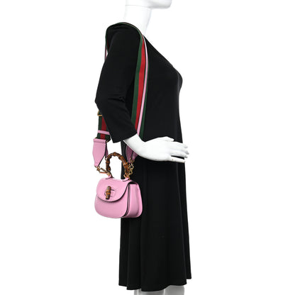Gucci Boarded Dyana Lux Calfskin Web Mini Bamboo 1947 Top Handle Bag Nice Pink 2 of 9