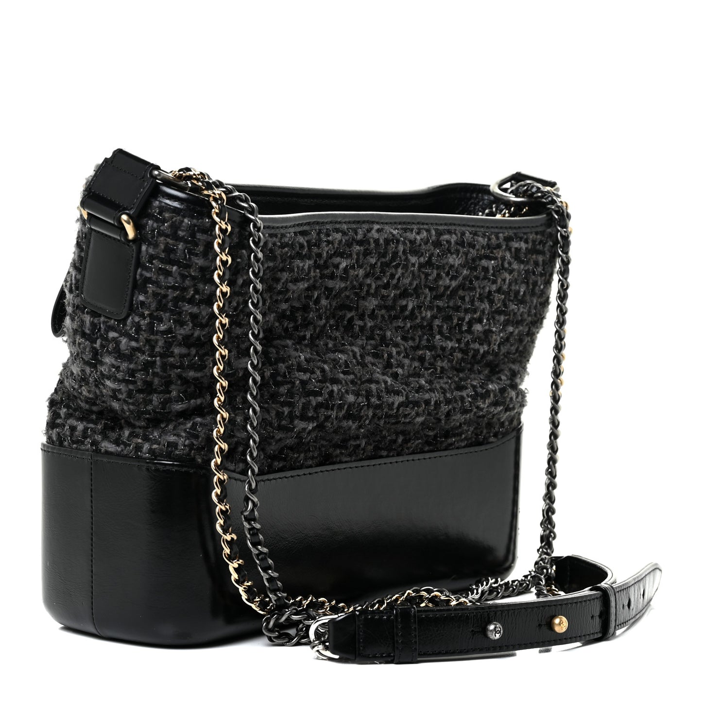 Tweed Calfskin Quilted Medium Gabrielle Hobo Black