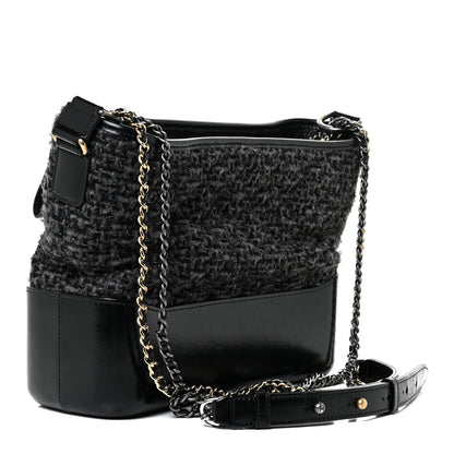 Chanel Tweed Calfskin Quilted Medium Gabrielle Hobo Black 3 of 17