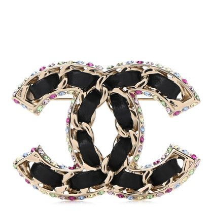 Chanel Lambskin Crystal CC Chain Brooch Black Gold Multicolor 1 of 6