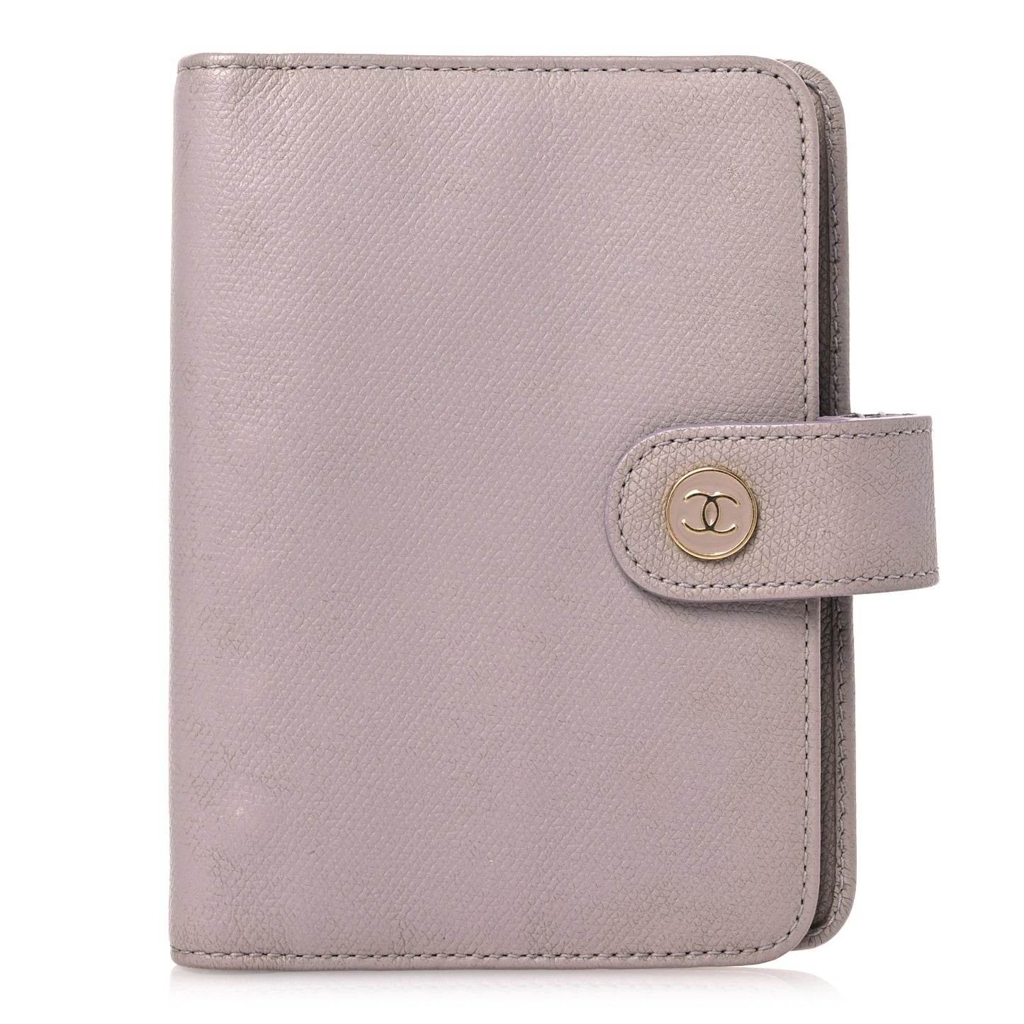 Grained Calfskin CC Button Pocket Agenda Cover Beige