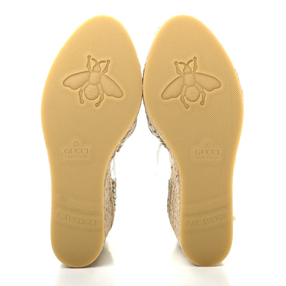 Gucci Lame GG Monogram Ankle Wrap Platform Espadrille Wedges 36.5 Silver Beige Light Grey 5 of 9