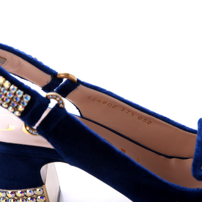 Gucci Velvet Crystal Square G Madelyn Slingbacks 37.5 Cobalt Blue 9 of 10