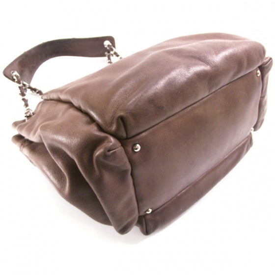 Lambskin Quilted Shoulder Bag Brown