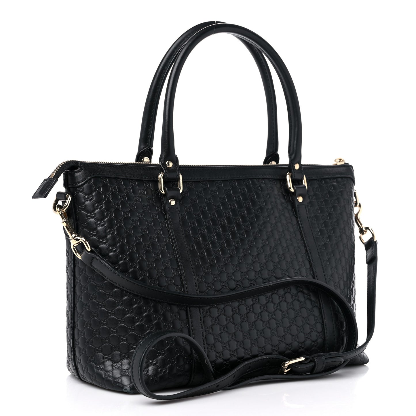 Soft Microguccissima Small Zippered Satchel Black