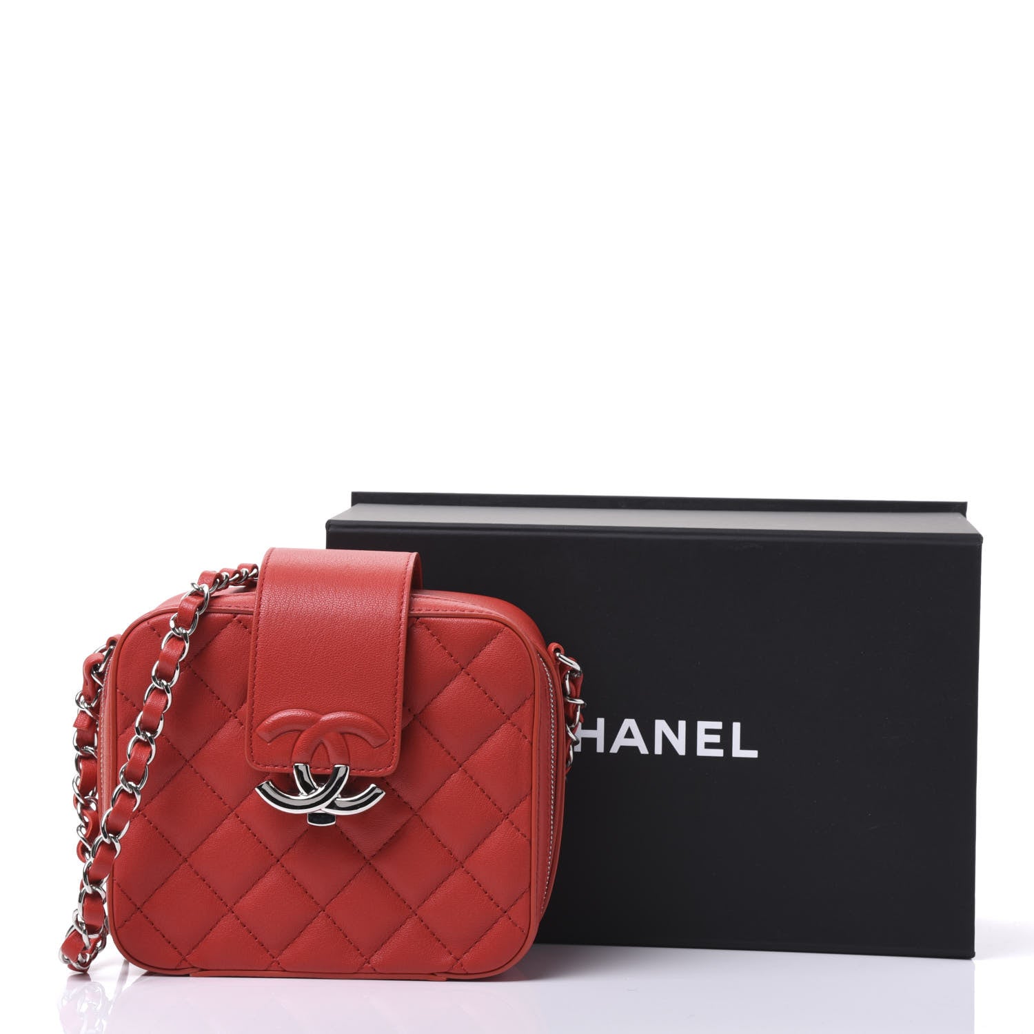 Chanel Lambskin Quilted Mini CC Box Camera Bag Red 10 of 10