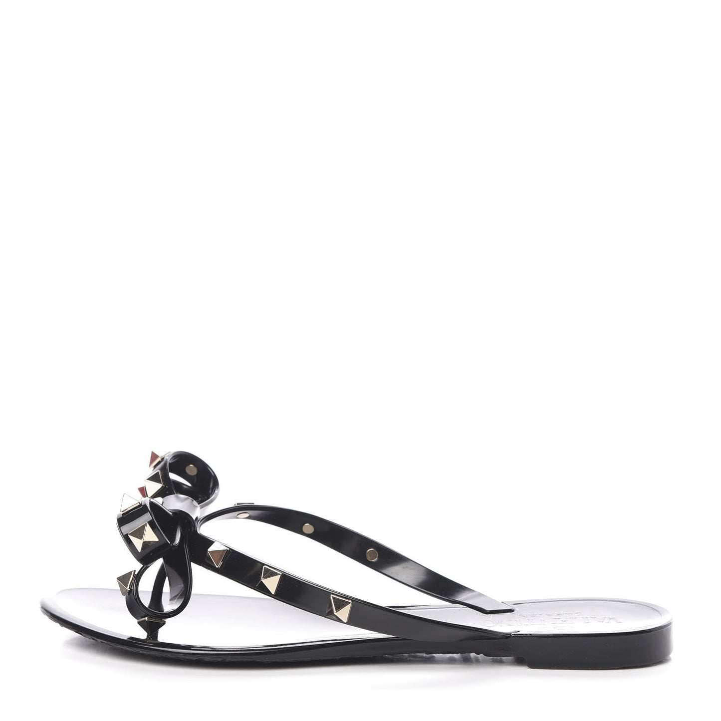 PVC Jelly Rockstud Bow Thong Sandals 35 Black