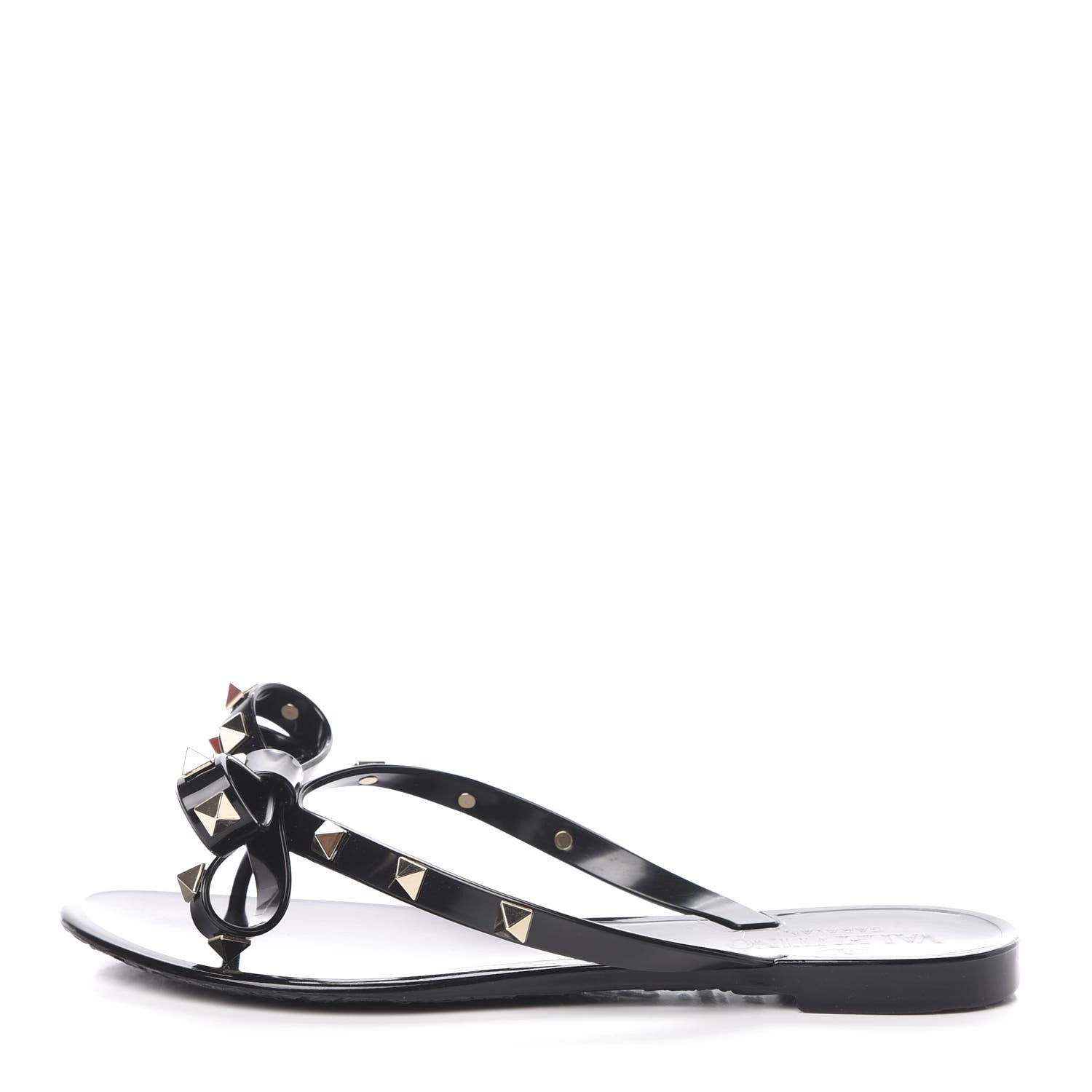 Valentino Garavani PVC Jelly Rockstud Bow Thong Sandals 35 Black 1 of 8
