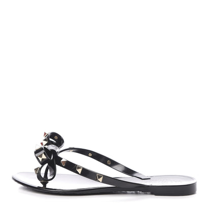 Valentino Garavani PVC Jelly Rockstud Bow Thong Sandals 35 Black 1 of 8
