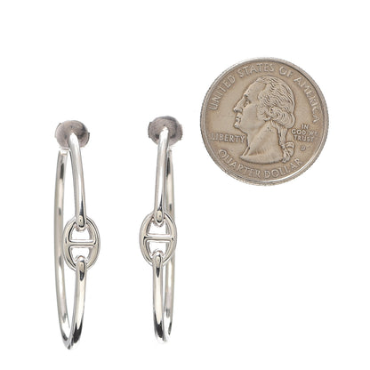 Hermes Sterling Silver GM Chain d'Ancre Enchainee Hoop Earrings 2 of 5
