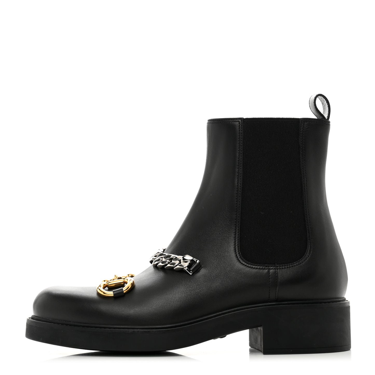 Flores Calfskin Horsebit Chain Ankle Boots 41 Black