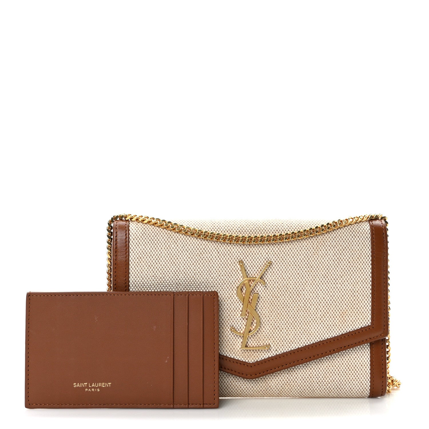 Saint Laurent Micro Raffia Monogram Uptown Chain Wallet Natural Hay Brick 3 of 13
