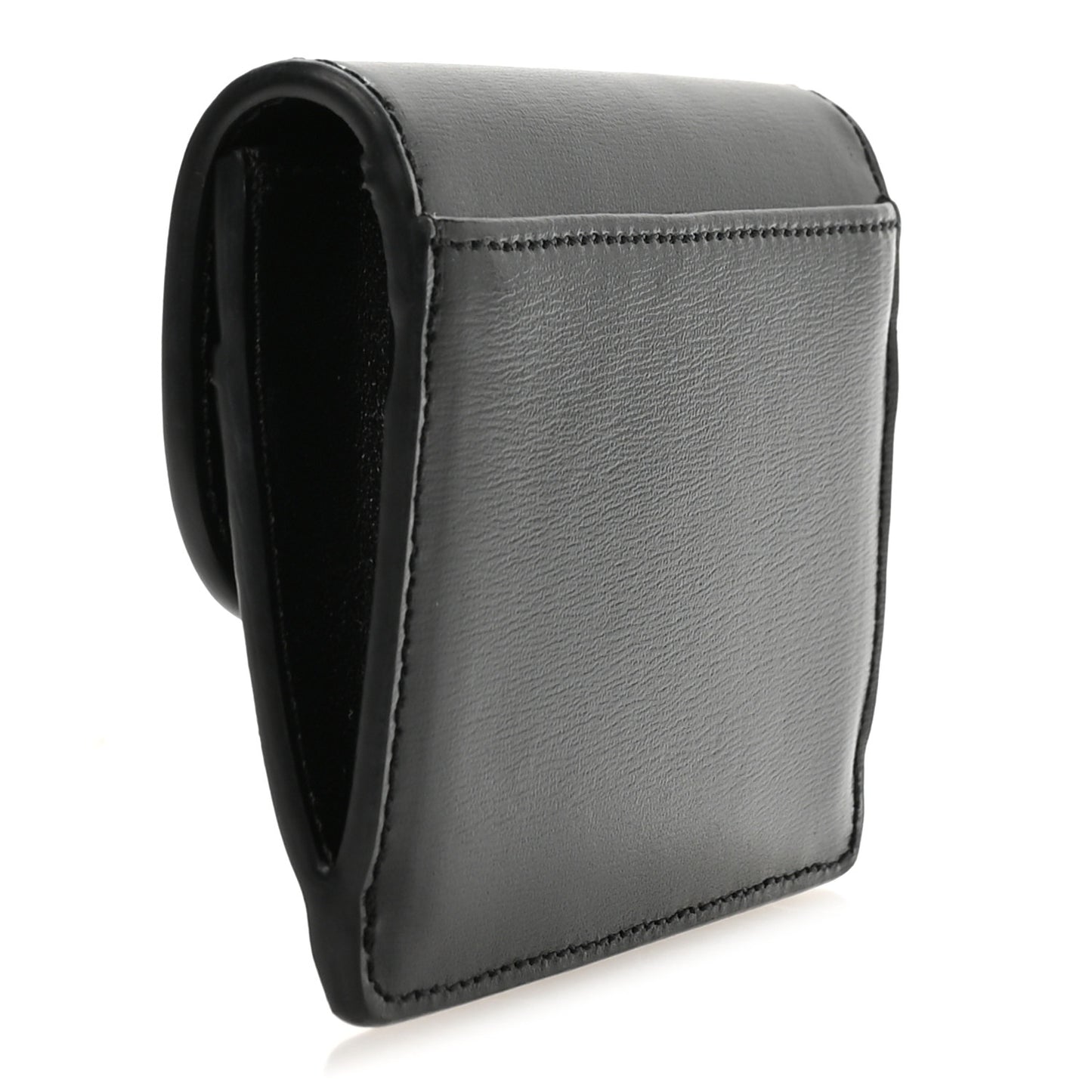 Shiny Calfskin Triomphe Flap Card Holder Black