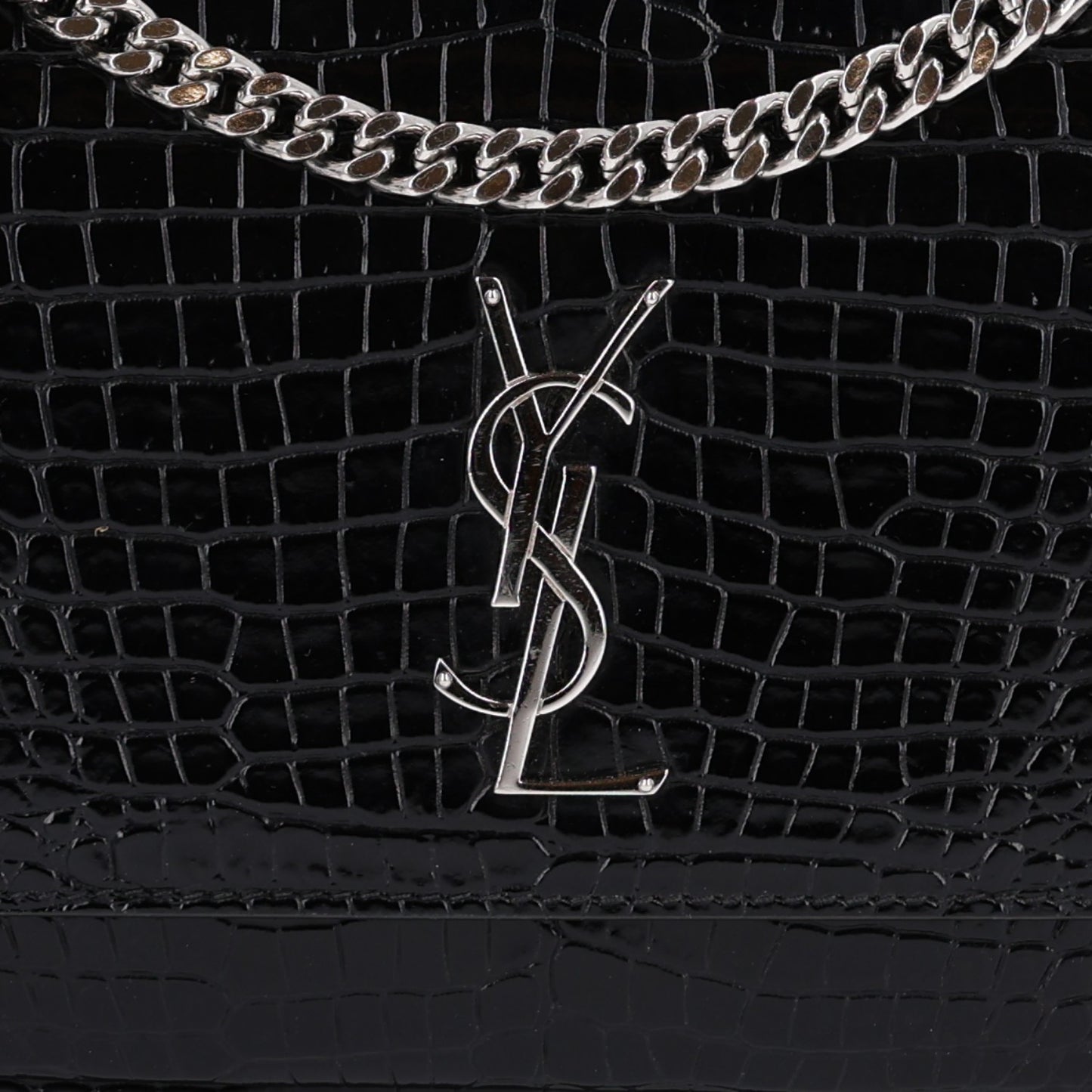 Calfskin Crocodile Embossed Medium Monogram Sunset Black