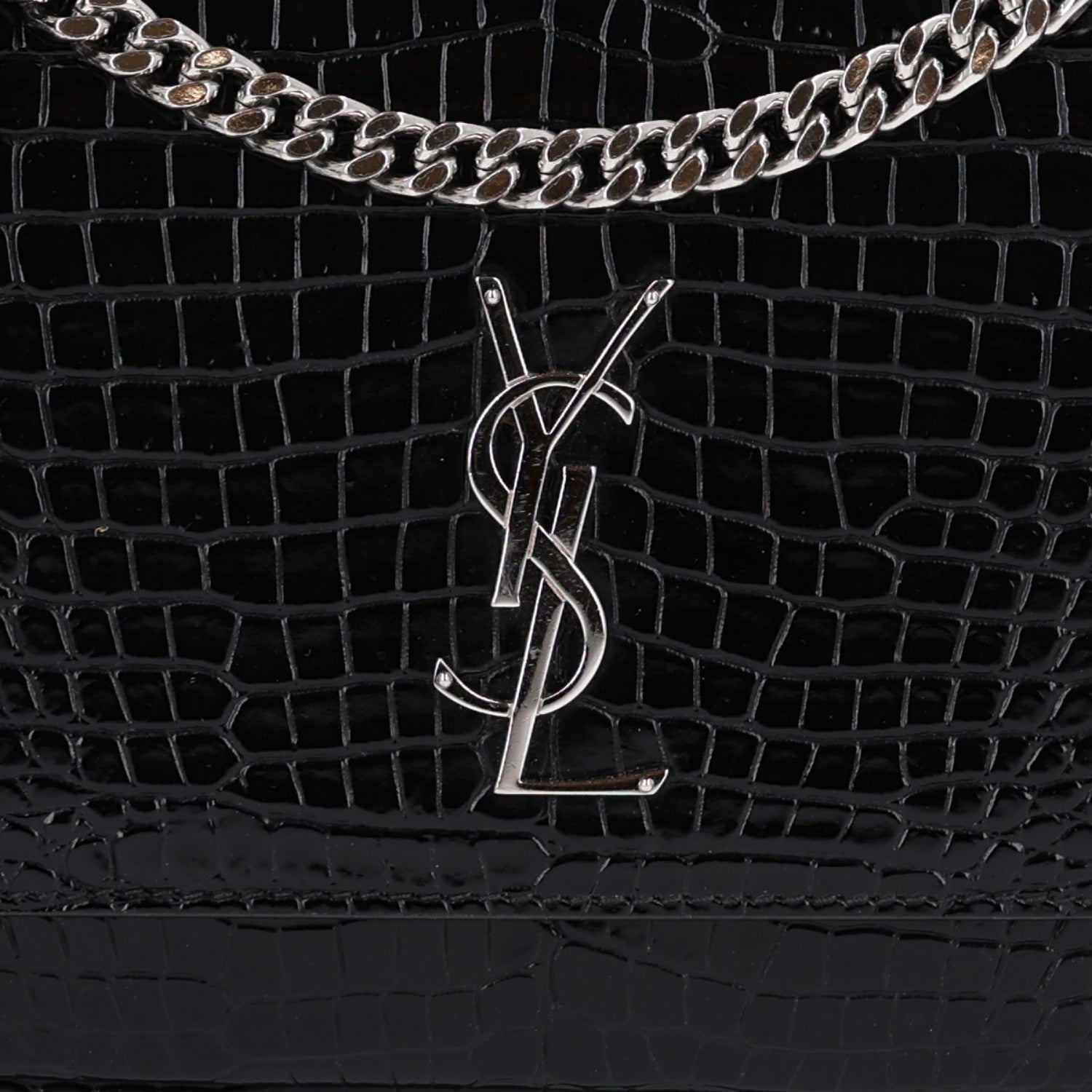 Saint Laurent Calfskin Crocodile Embossed Medium Monogram Sunset Black 10 of 11