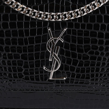 Saint Laurent Calfskin Crocodile Embossed Medium Monogram Sunset Black 10 of 11
