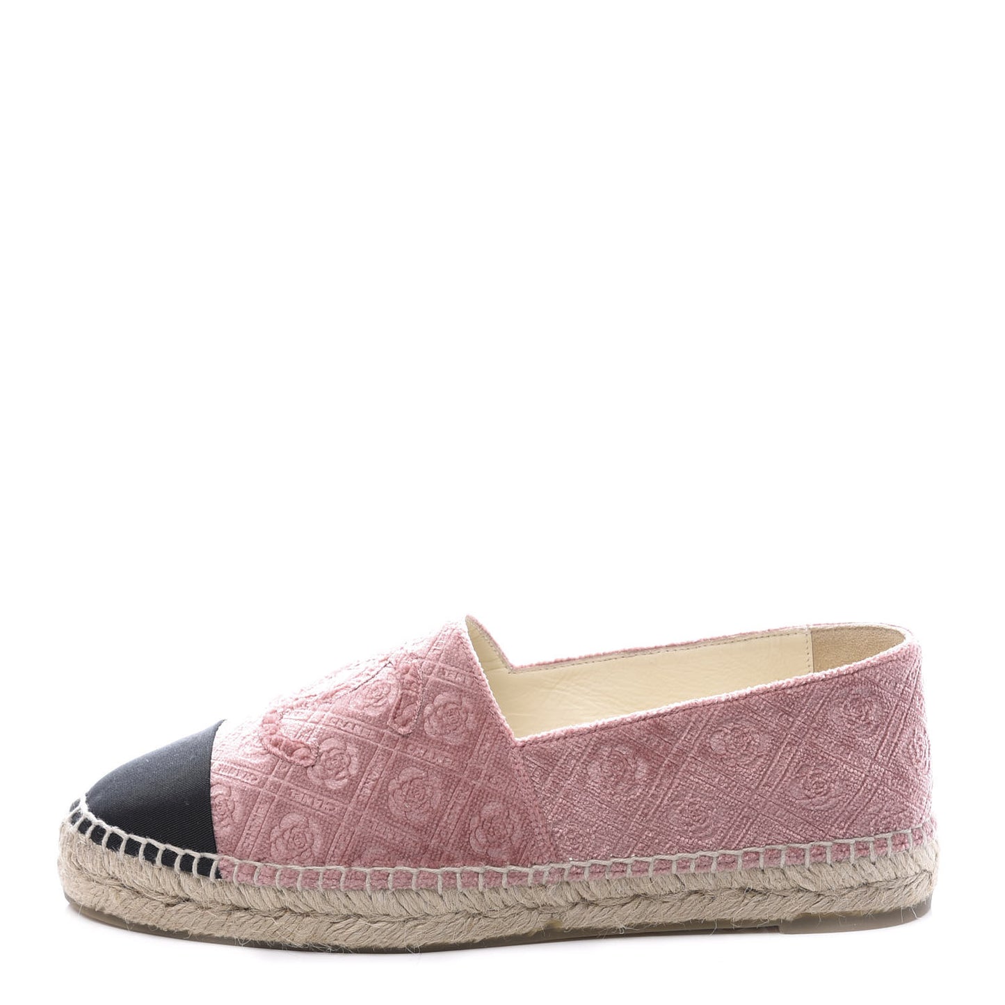 Velvet Grosgrain Quilted Camellia CC Espadrilles 38 Pink Black