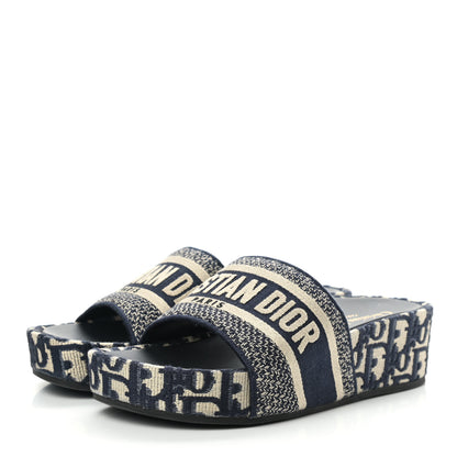 Christian Dior Oblique D-Way Platform Slide Sandals 38 Deep Blue 3 of 9