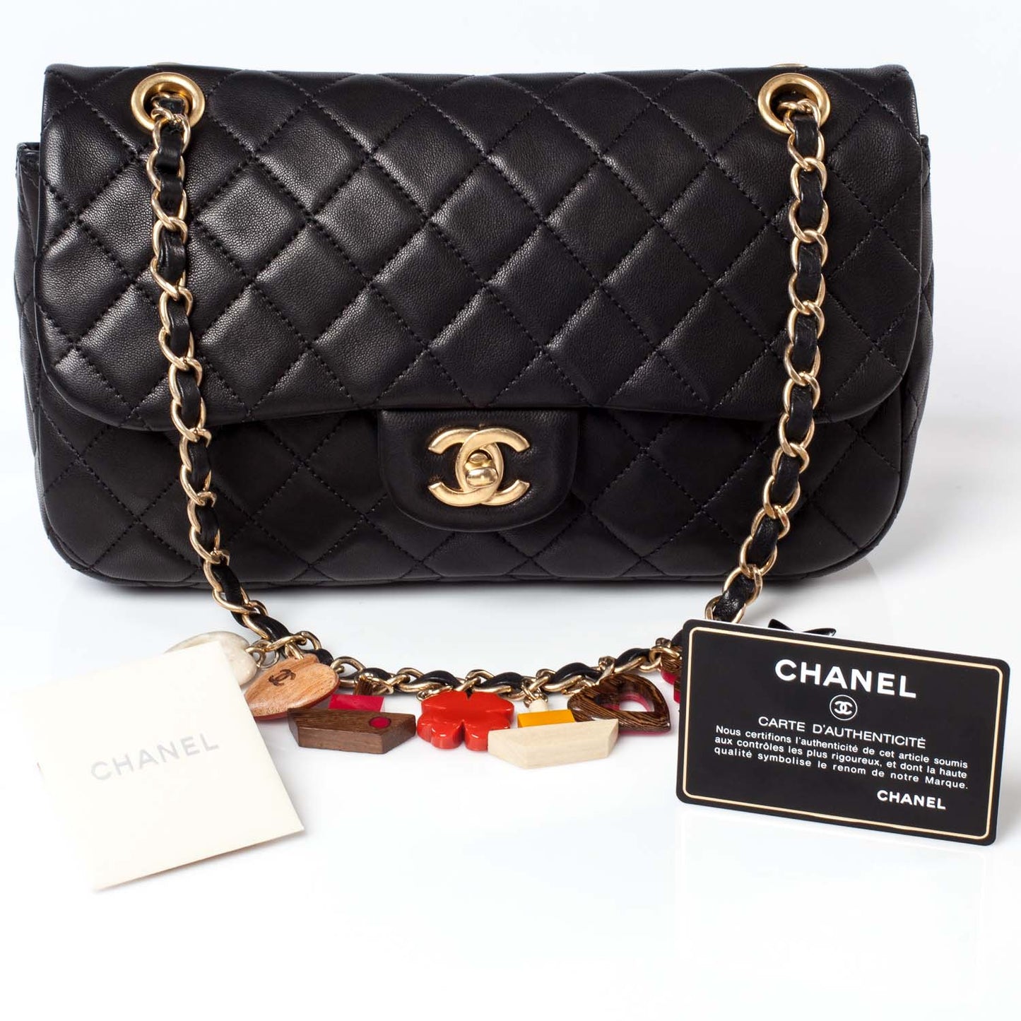 Lambskin Quilted Cruise Charm Medium Flap Black