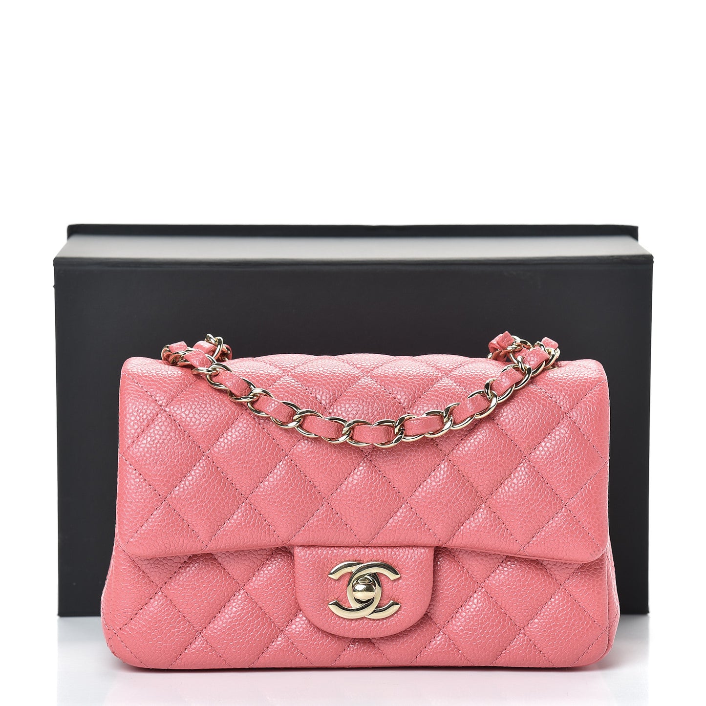 Iridescent Caviar Quilted Mini Rectangular Flap Dark Pink