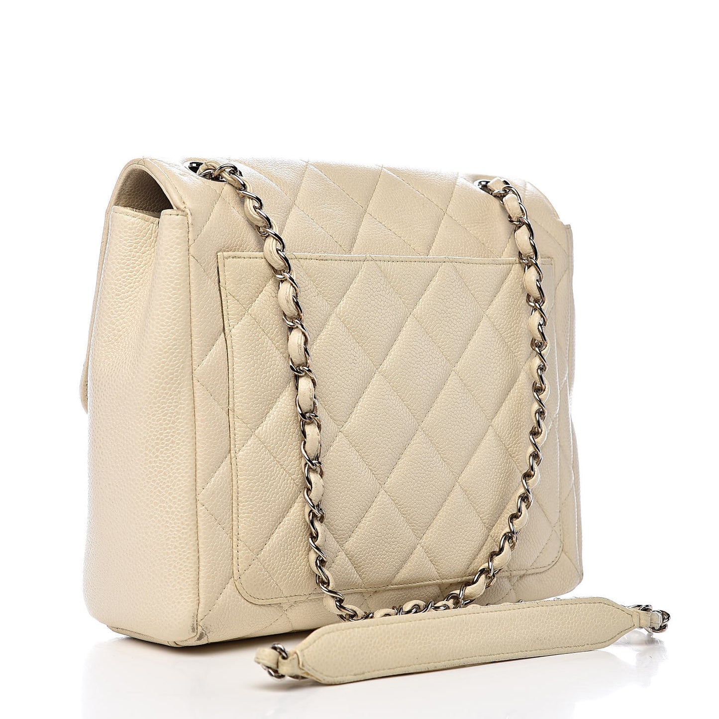 Caviar Quilted Small Single Flap Light Beige