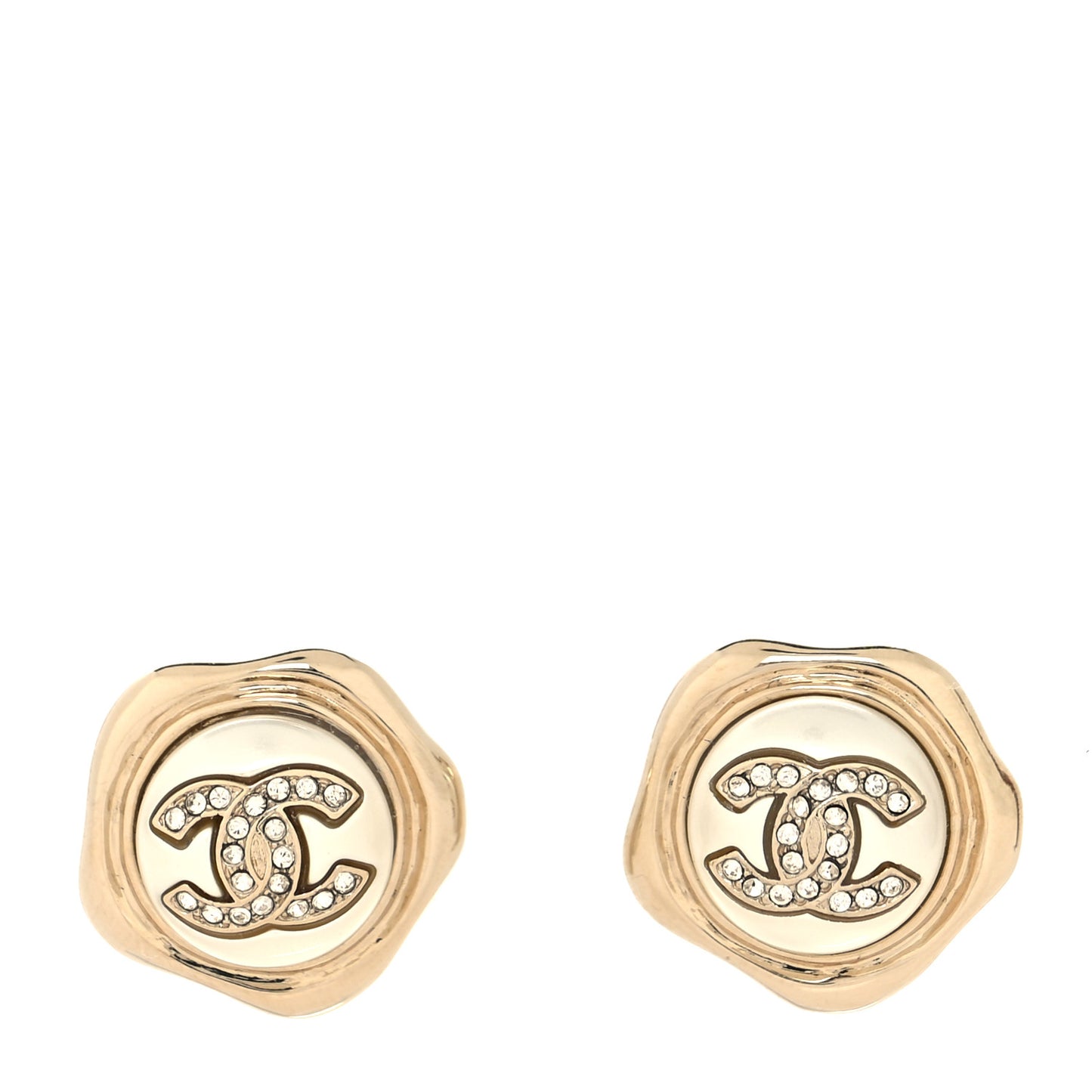Metal Resin Crystal CC Earrings Gold