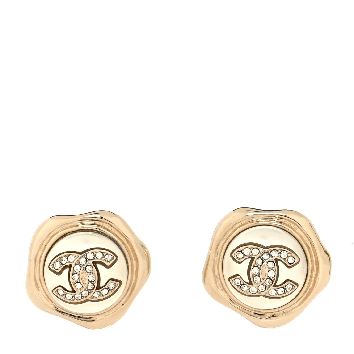 Chanel Metal Resin Crystal CC Earrings Gold 1 of 4