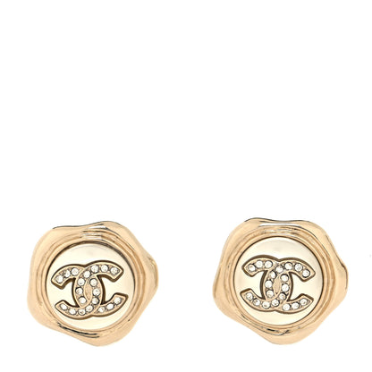 Chanel Metal Resin Crystal CC Earrings Gold 1 of 4