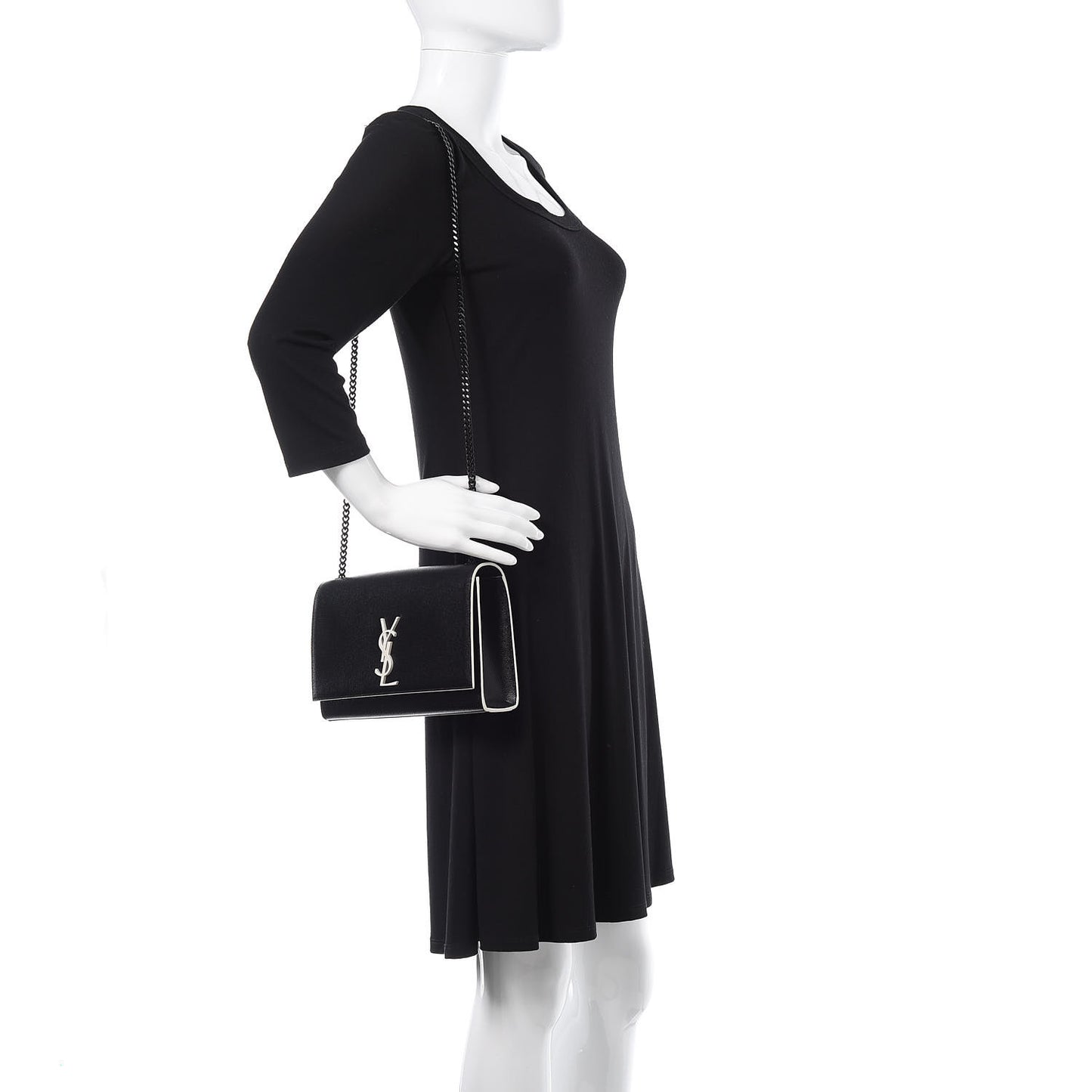 Grain De Poudre Medium Classic Monogram Kate Satchel Black White