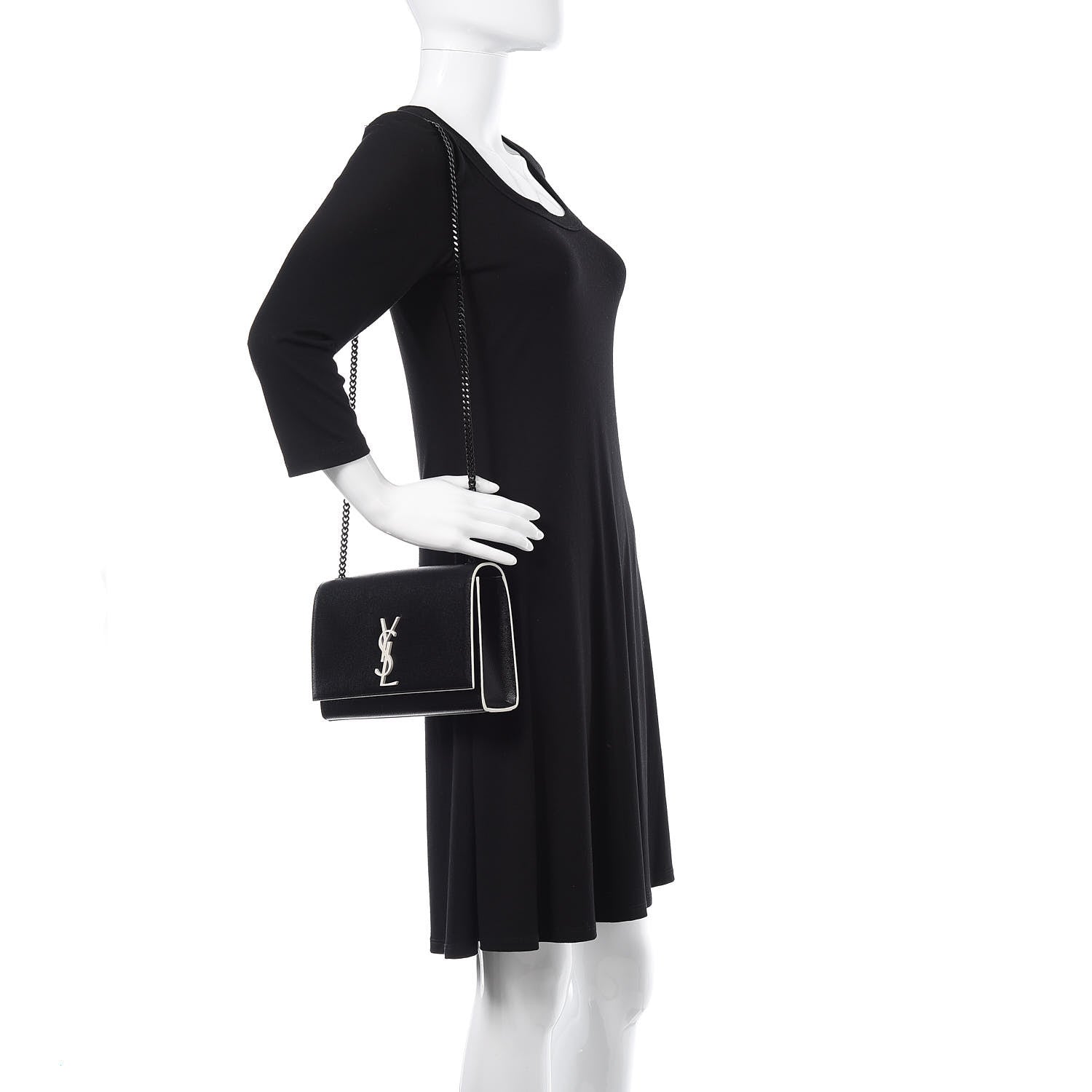 Saint Laurent Grain De Poudre Medium Classic Monogram Kate Satchel Black White 2 of 11
