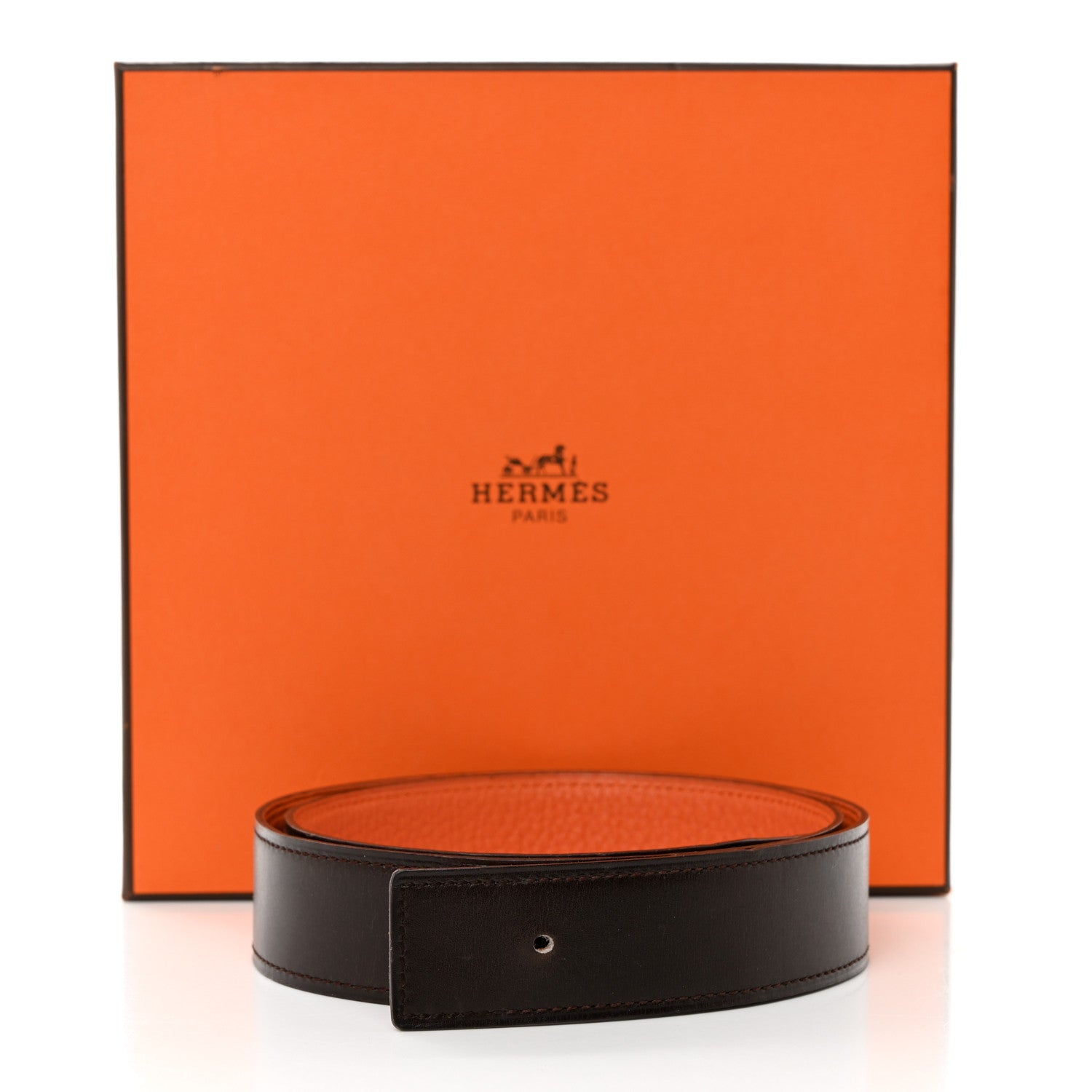 Hermes Box Togo 32mm Belt Strap 80 32 Chocolate Orange 9 of 9