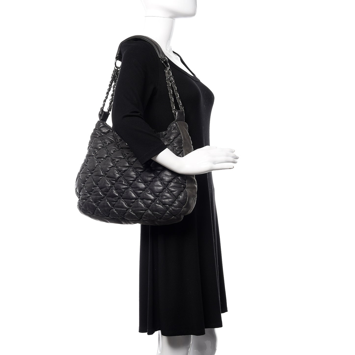 Iridescent Calfskin Bubble Quilt Hobo Grey