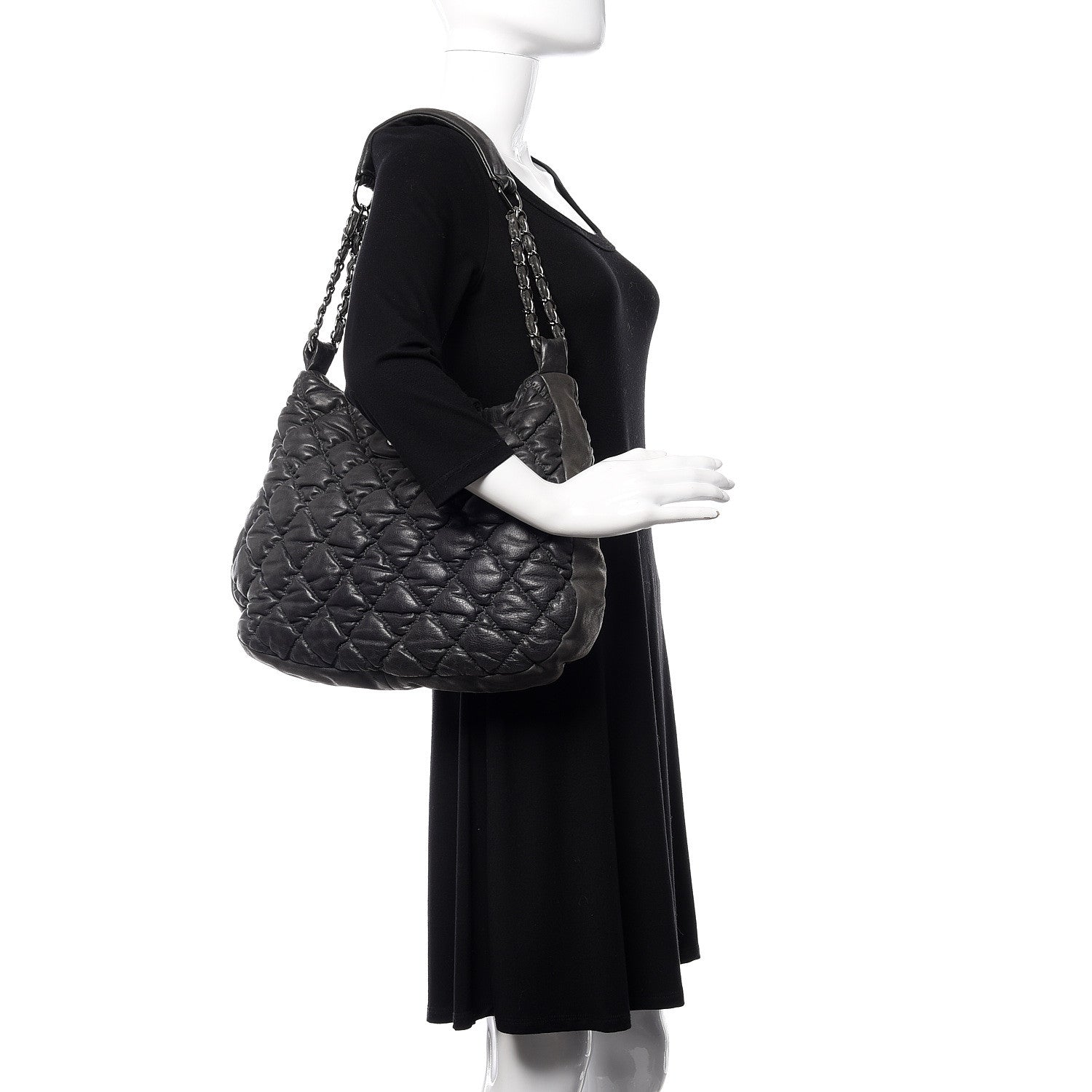 Chanel Iridescent Calfskin Bubble Quilt Hobo Grey 2 of 10