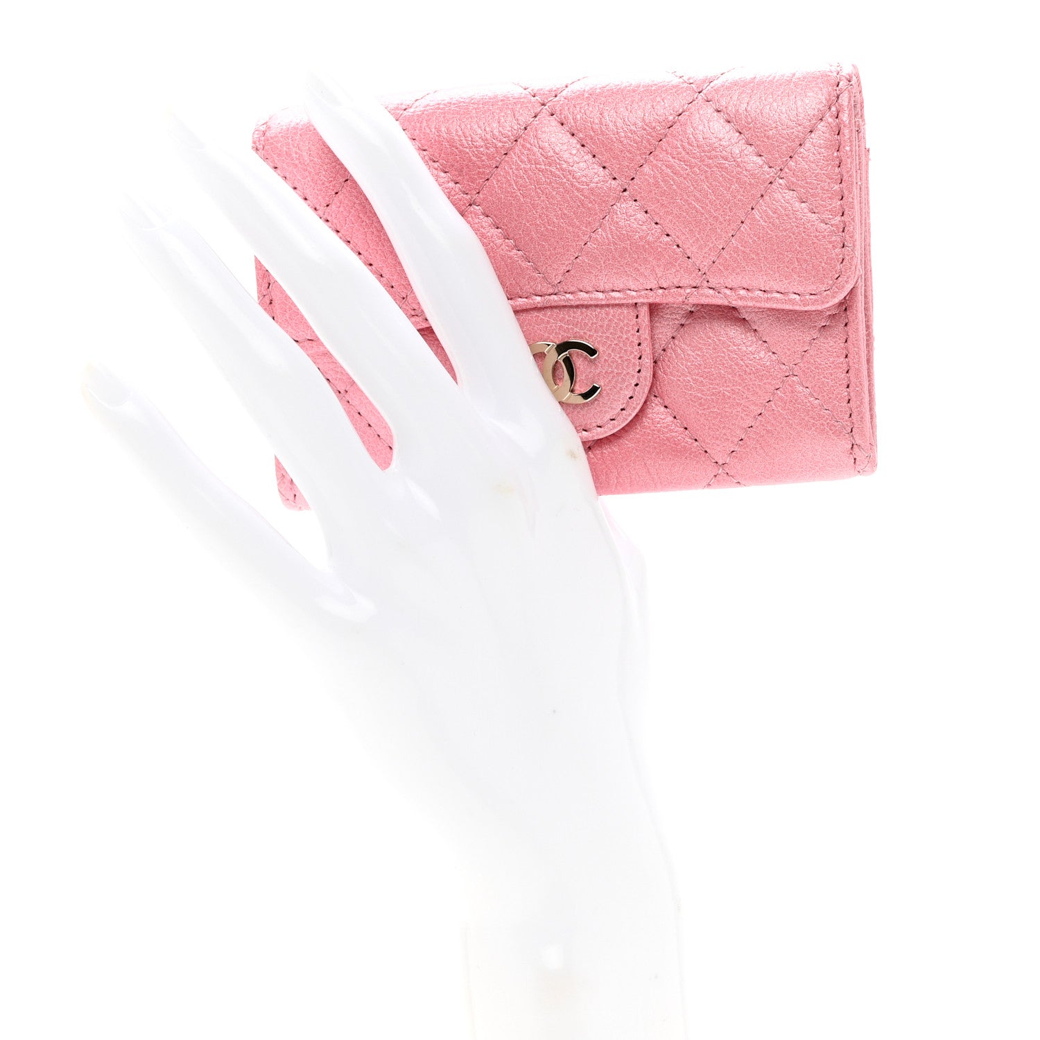 Chanel Cloudy Pearly Goatskin Quilted Flap Card Holder Wallet Light Pink 2 of 8