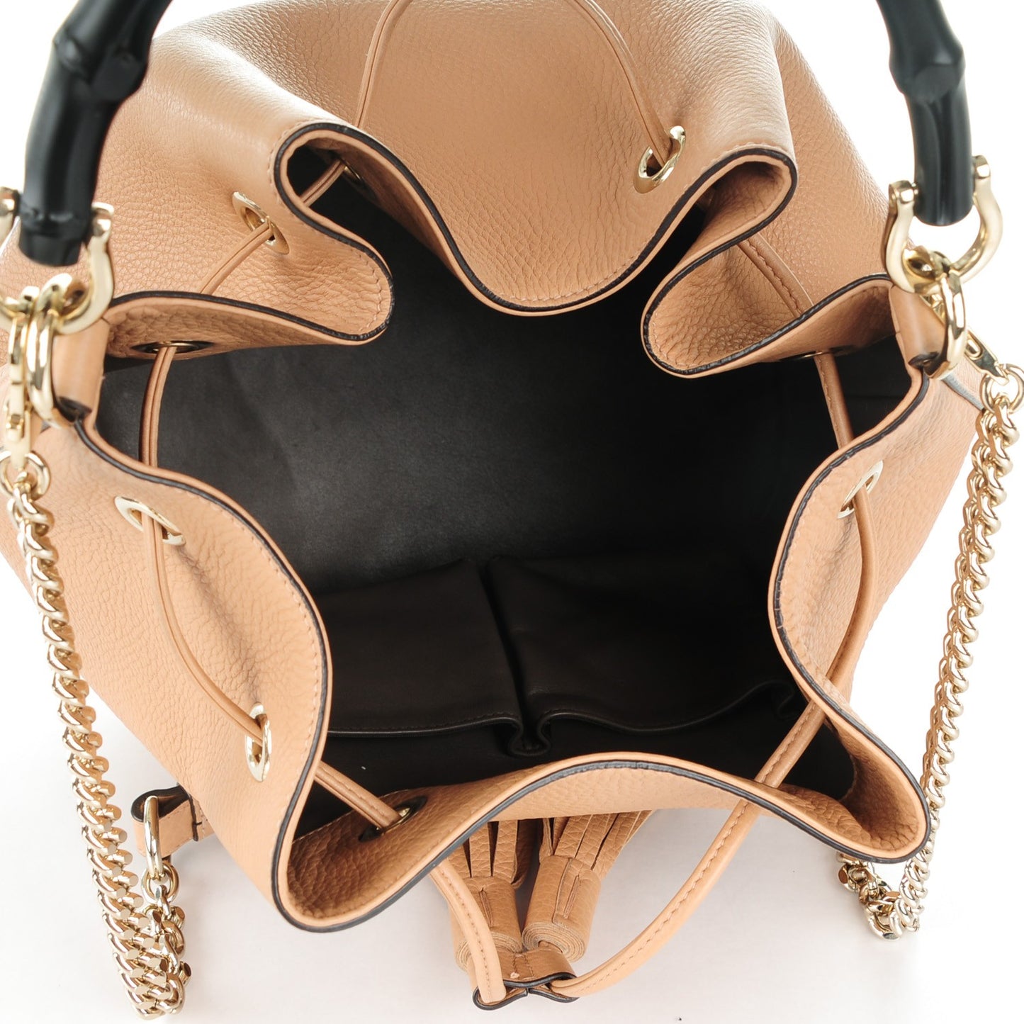 Pebbled Calfskin Miss Bamboo Bucket Bag Camelia