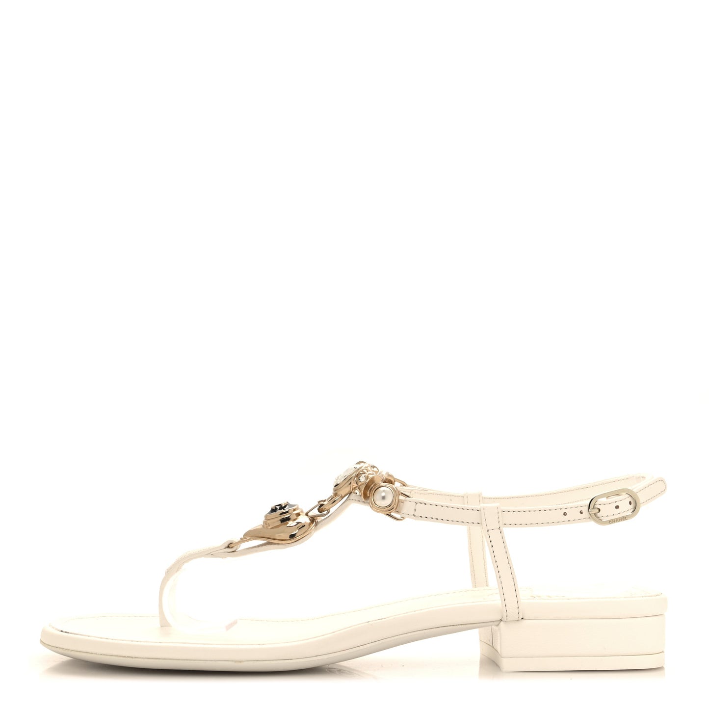 Lambskin Metal Heart Thong Sandals 38.5 White