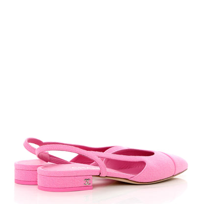 Chanel Denim Cap Toe CC Slingback Flat 37 Neon Pink 7 of 16