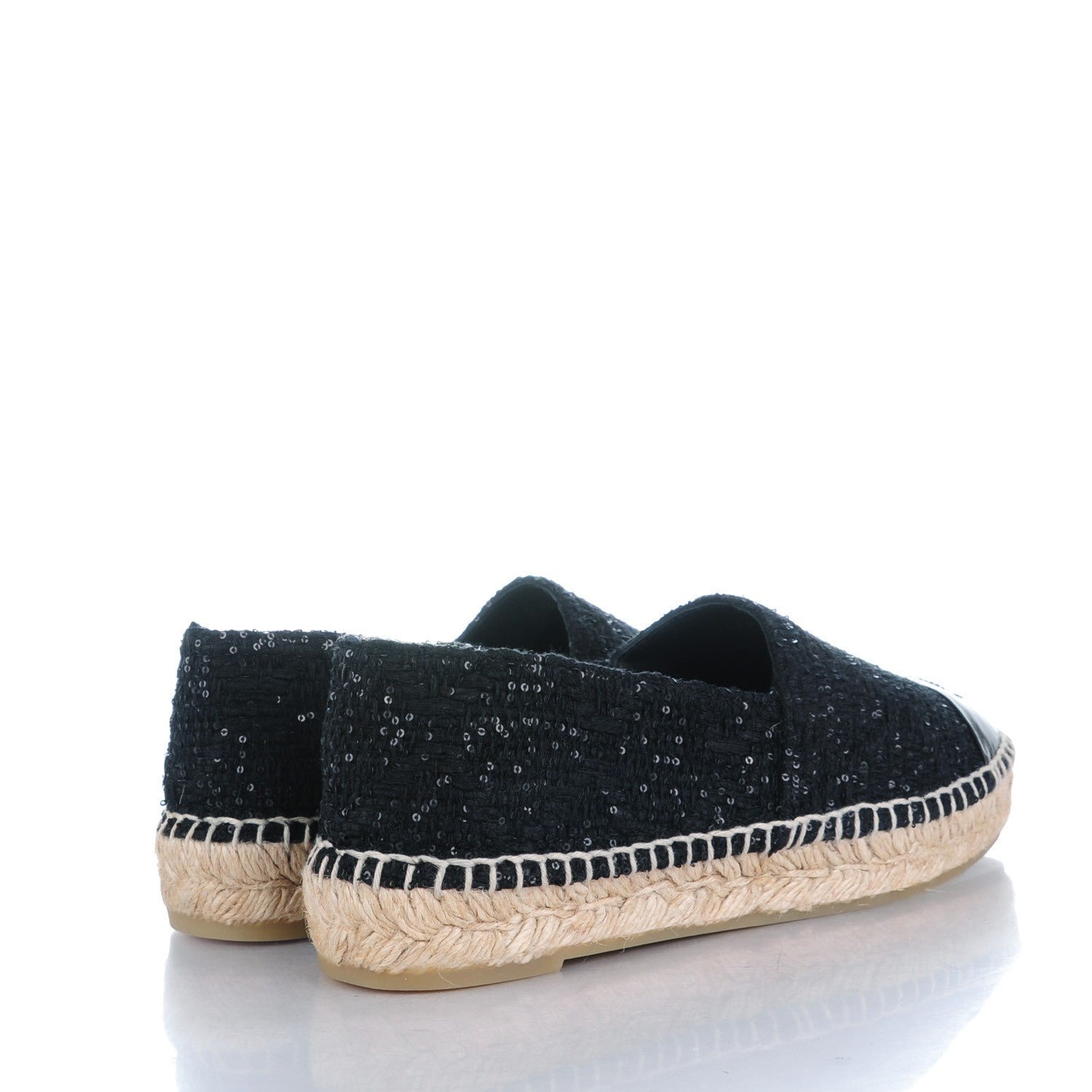 Chanel Tweed Patent Goatskin Sequin CC Espadrilles 37 Black 4 of 9
