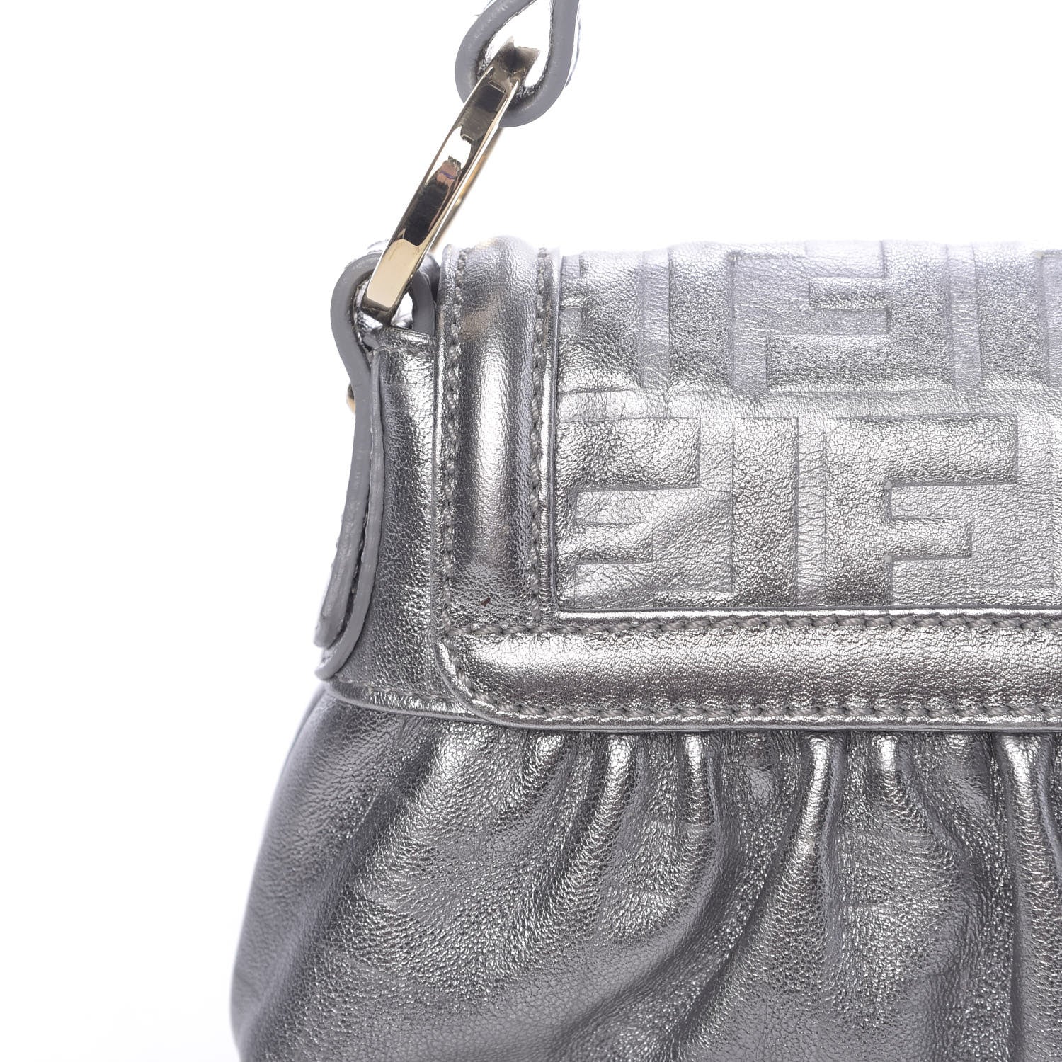 Fendi Metallic Calfskin FF Embossed Mini Chef Shoulder Bag Argento 11 of 11